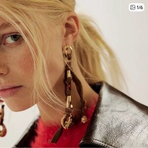 Free People Pretty Baby Dangle Gold and Brown Earrings NWT